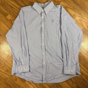 Vintage Mobile Bay Pelican Logo Button Down Shirt Mens XL Blue Gingham USA Made